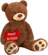 BRUBAKER - XXL Teddybeer 100 cm Bruin - Happy Birthday Hart - Zacht Speelgoed - Pluche Knuffelbeer - Teddybeer - Knuffel - Verjaardag Cadeau