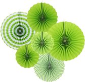 Set van 6 papieren waaiers, groen, rozetten waaiers, decoratie voor feest, verjaardag, combinatie, 21 cm, 31 cm, 42 cm, groen