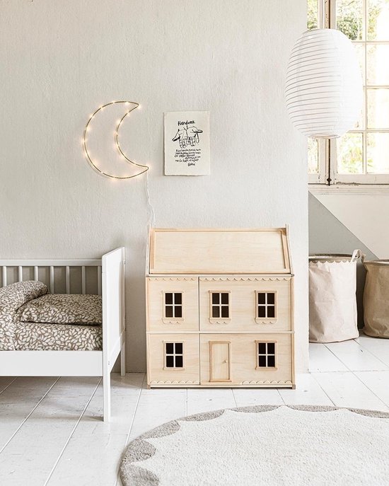 Petite Amélie Houten Poppenhuis Klassiek Naturel - H.16 cm - Geïnspireerd door Franse Huizen - Drie Verdiepingen vol Franse Charme