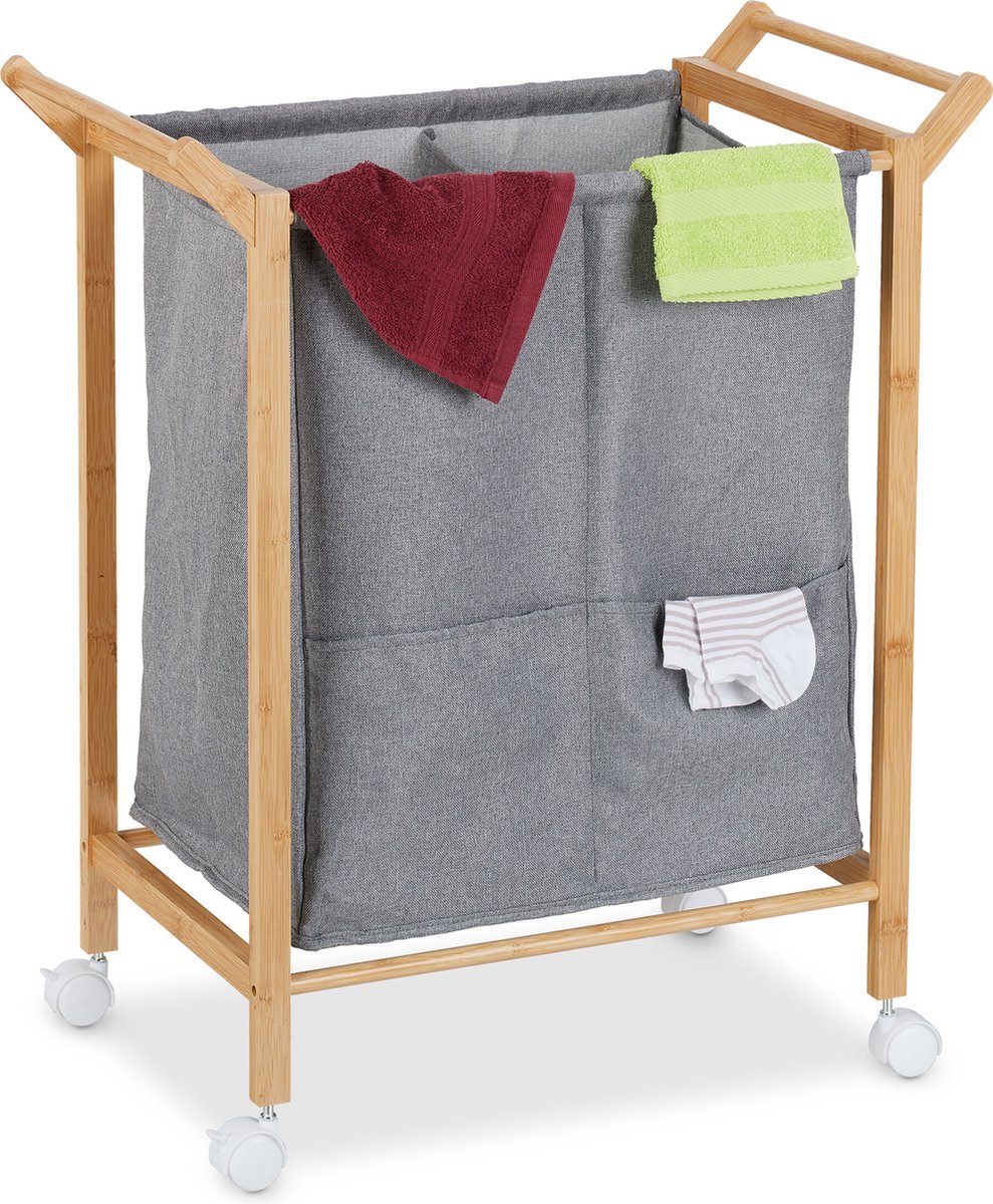 Goliving Wassorteerder - Wasmand - 3 Vakken - Oxfort Textiel/metaal - 3x38l - 25x92.5x71 - Zwart