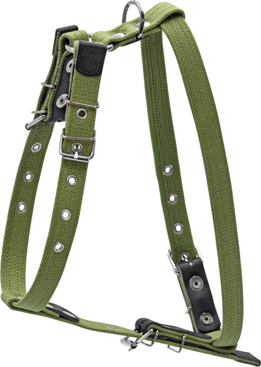 WAUDOG Canvas Harnas / Hondentuig - Katoen - Waterafstotende coating - Legergroen - Reflecterend - Breedte: 20 mm - Nekomtrek 36 - 56 cm - Borstomtrek 55 - 65 cm (GELIEVE ALVORENS BESTELLEN OPMETEN)
