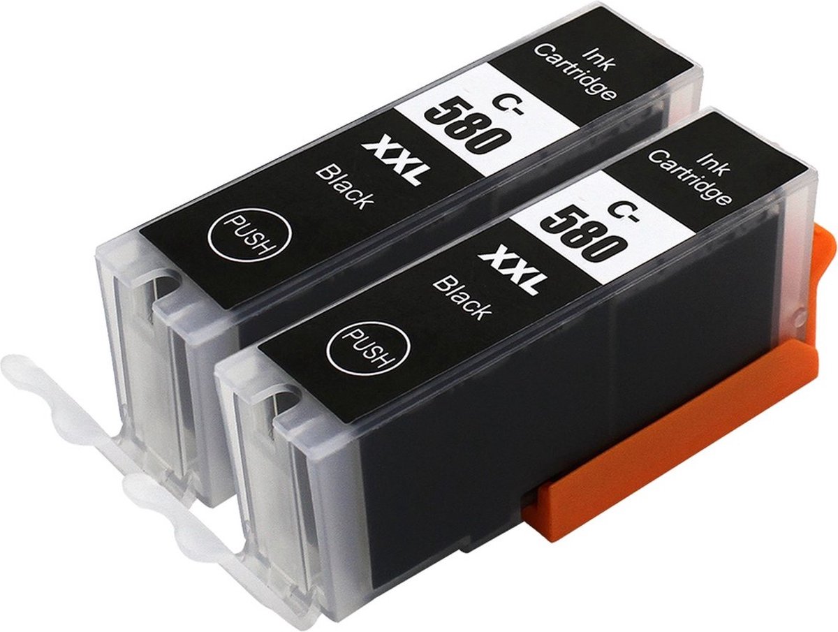 Dual set Inktcartridge geschikt voor Canon 580 - 2x zwart cartridge - Met Chip - PGI-580 - Voor Printers: TS705 / TR7550 / TR8550 / TS6150 / TS6151 / TS6250 / TS6251 / TS6350 / TS6350A / TS8150 / TS8151 / TS8152 / TS8250 / TS8251 / TS8252 / TS8350