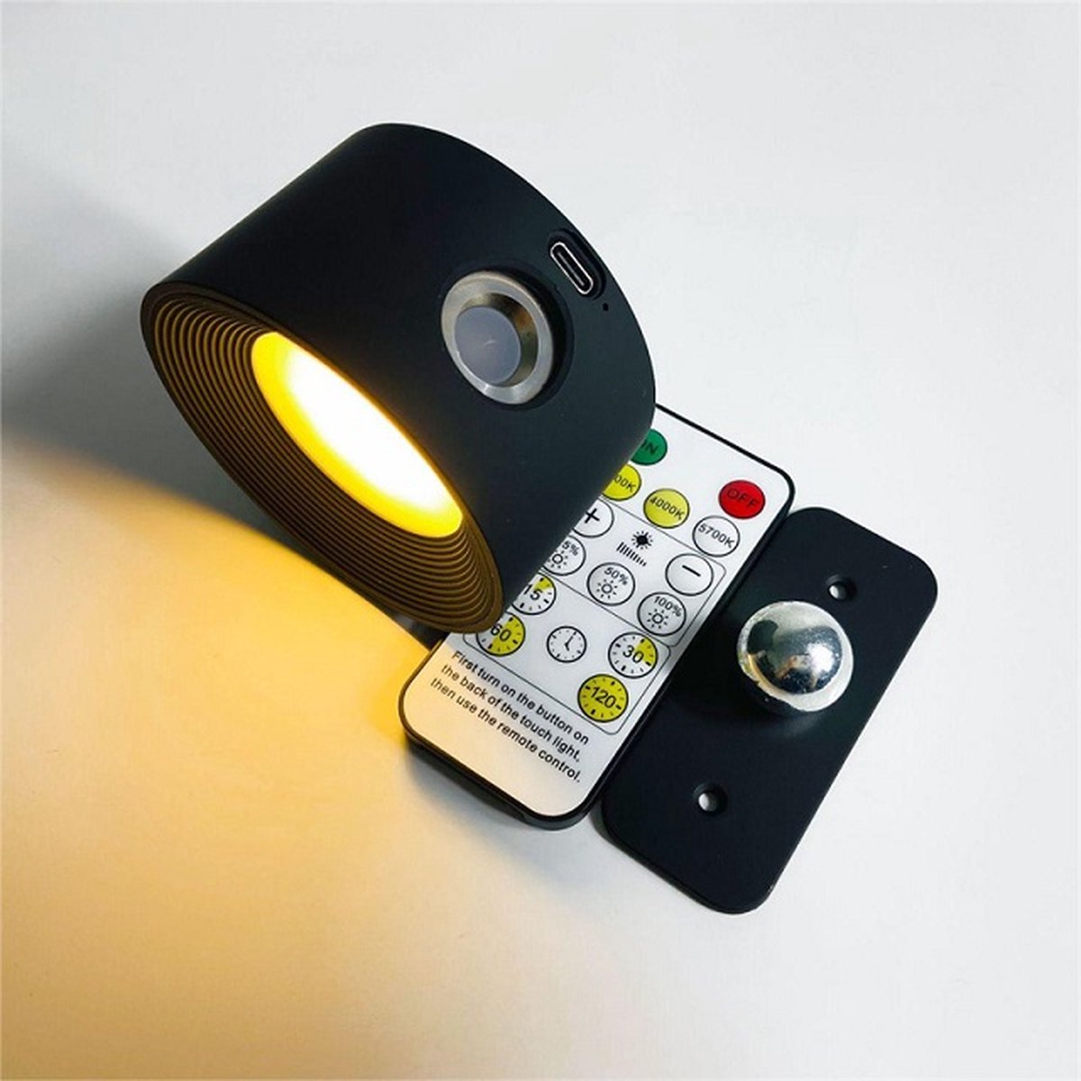 Oplaadbare Wandlamp voor Binnen - Afstandsbediening - Timer - Draadloos - Drie kleurtemperaturen - Eenvoudige Bevestiging - Dimbaar - Nachtlamp - Leeslamp- Touch Control - 360º rotatie