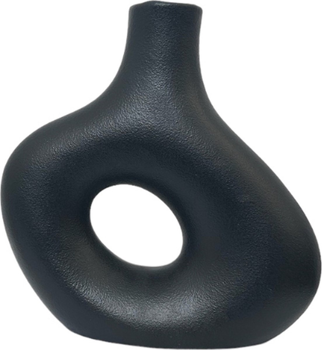 Keramische Vaas - Vaas Zwart - Moderne Vaas - Donut Vaas - Decoratieve Vaas