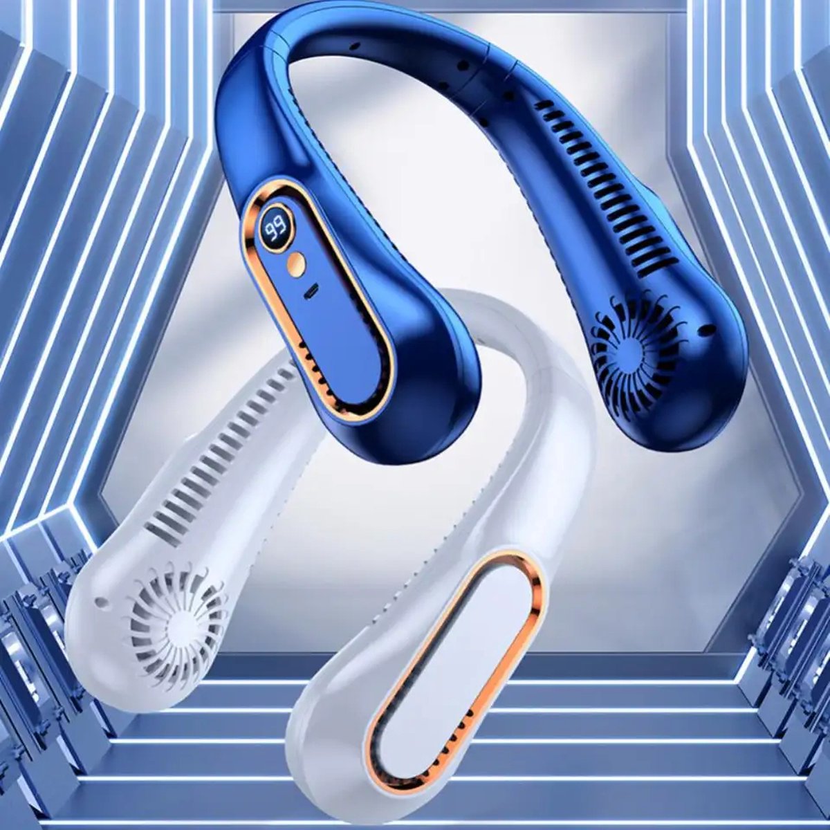 BREEZE™ - Nekventilator - Nek Ventilator - Nekventilator met Koeling - Neck Fan - Draagbare Nek Ventilator - Gezichtsventilator - Hals Ventilator - Nek Fan - Hoofd Ventilator - Nek Airco - Nek Ventilator Oplaadbaar USB - Blauw