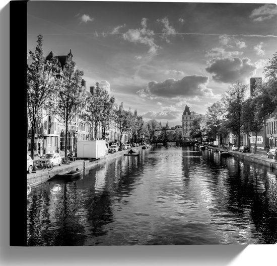 Canvas - Uitzicht over de Grachten van Amsterdam (Zwart-wit) - 30x30 cm Foto op Canvas Schilderij (Wanddecoratie op Canvas)