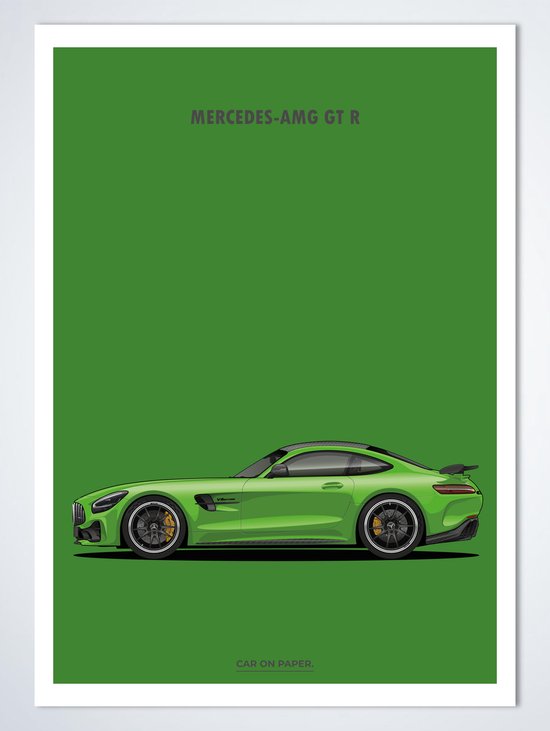 Mercedes AMG GTR Sideview Groen op Poster - 50 x 70cm - Auto Poster Kinderkamer / Slaapkamer / Kantoor