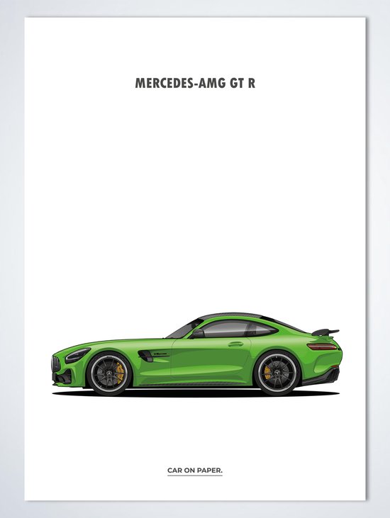 Mercedes AMG GTR Sideview Wit op Poster - 50 x 70cm - Auto Poster Kinderkamer / Slaapkamer / Kantoor