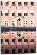 Dibond - Rozegekleurd Gebouw Vol Ramen - 60x90 cm Foto op Aluminium (Wanddecoratie van metaal)