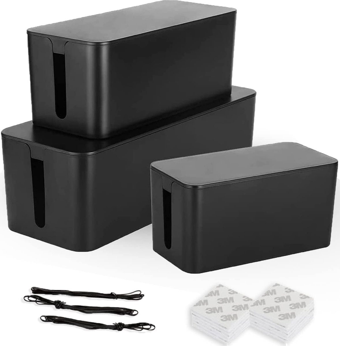 ASelected 3er-Set Kabelbox Weiß Große Kabel Organizer Box mit Holzdeckel für Kabel, Große und Kleine Kabelmanagement Box Adapter, Steckerleisten, Kabel Verstecken Box