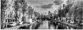 Poster Glanzend – Uitzicht over de Grachten van Amsterdam (Zwart-wit) - 60x20 cm Foto op Posterpapier met Glanzende Afwerking