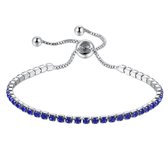 Fako Bijoux® - Dames Armband Zirkonia Blauw - 2.5mm - Verstelbaar - Cadeau - Verjaardag - Vrouw - Zilverkleurig
