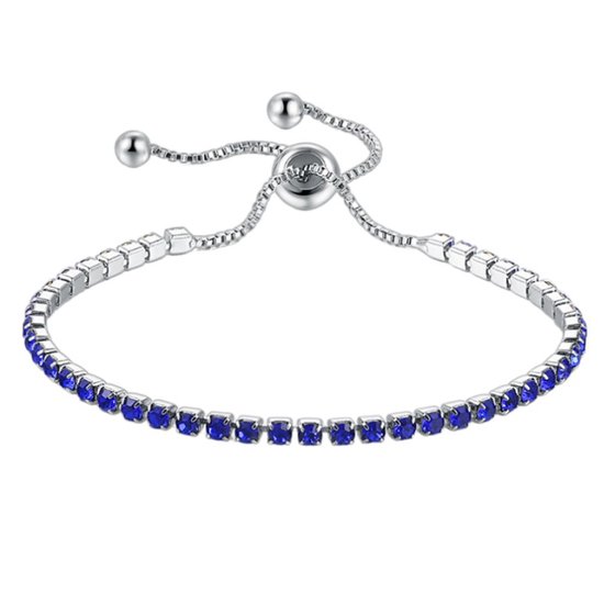Fako Bijoux® - Dames Armband Zirkonia Blauw - 2.5mm - Verstelbaar - Cadeau - Verjaardag - Vrouw - Zilverkleurig