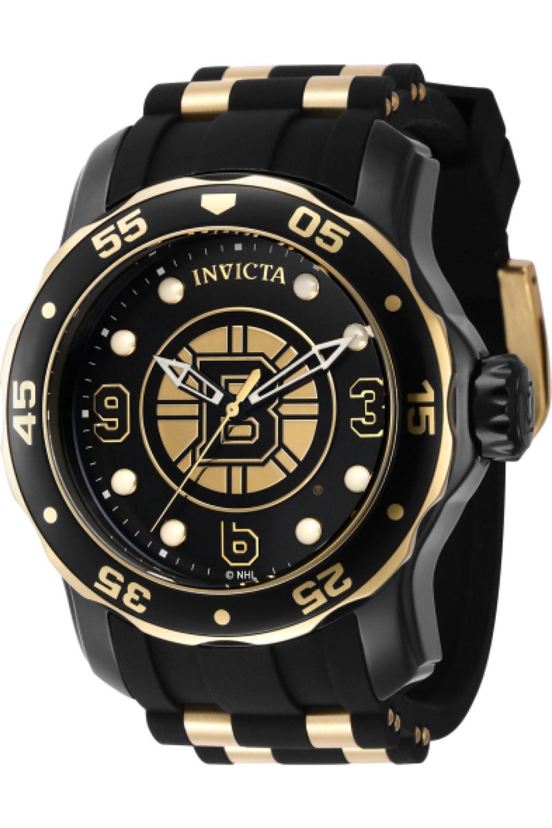 Invicta NHL - Boston Bruins 42320 Heren Horloge - Waterdicht - Analoog - Quartz Uurwerk - Roestvrij Staal met zwarte Wijzerpl