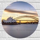 Muursticker Cirkel - Zonsondergang achter de Brug in Sydney, Australië - 40x40 cm Foto op Muursticker