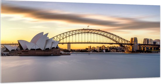 Acrylglas - Zonsondergang achter de Brug in Sydney, Australië - 200x100 cm Foto op Acrylglas (Met Ophangsysteem)