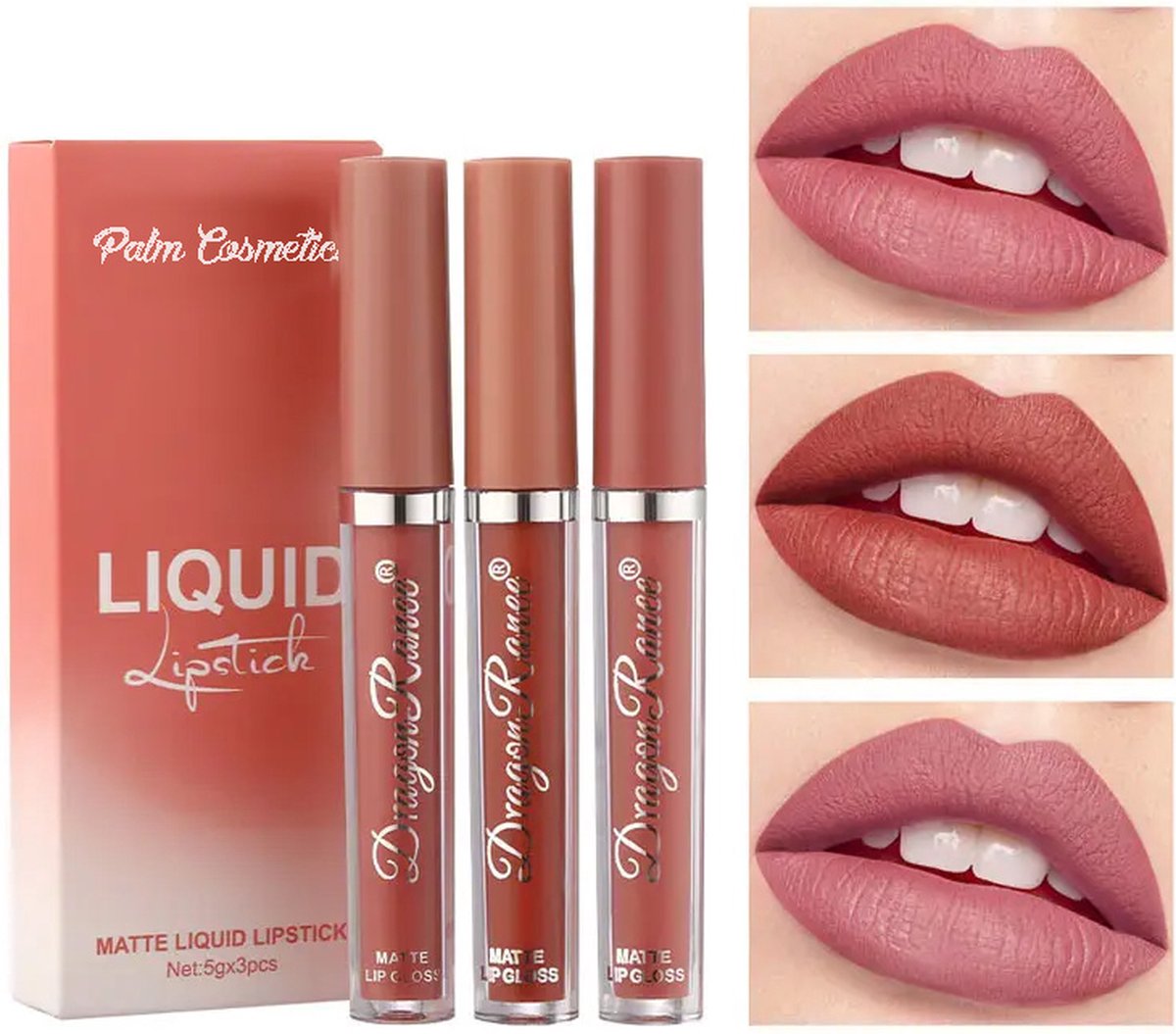 Palm Cosmetics® Matte Liquid Lipstick (Set van 3) - Matte Lipgloss - Lippenstift - Lipstick - Waterproof - Vegan - Palm Cosmetics