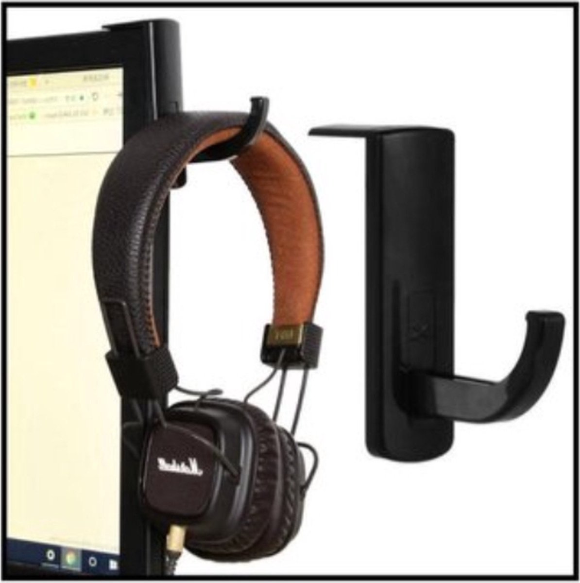 CHPN - Koptelefoonhouder - Computerhaakje - Headset houder - Monitorstandaard - Monitorhouder - Zwart - Zelfklevend