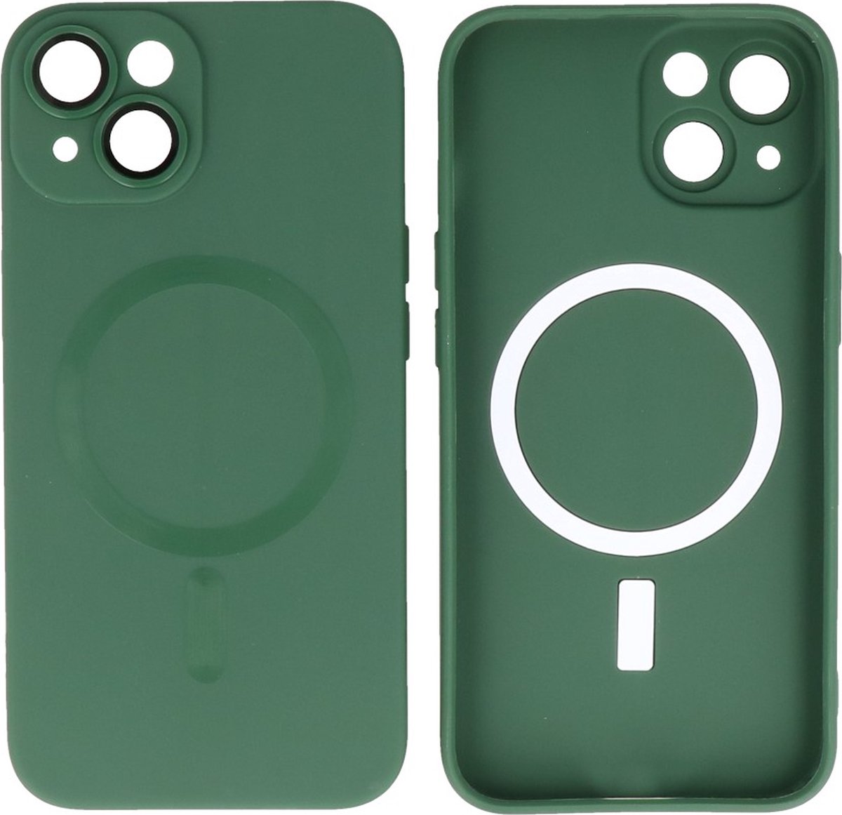Hoesje Geschikt voor iPhone 14 Plus - Back Cover - MagSafe Hoesje met Camera Beschermer - Donker Groen