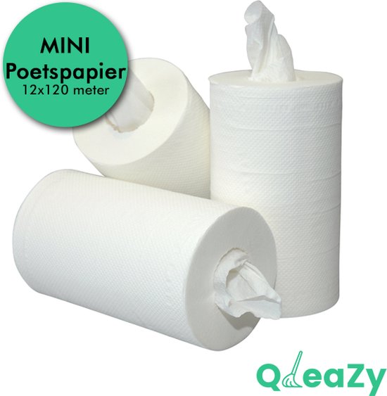 QleaZy MINI Poetspapier - 12 rollen - Poetsrollen - Tork rol - 12x120m - 1 lgs