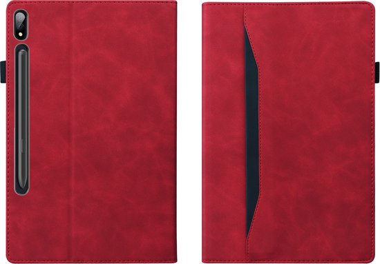 Case2go - Étui pour Lenovo Tab P12 Pro - Business Wallet Book Case - Avec porte-carte - Rouge