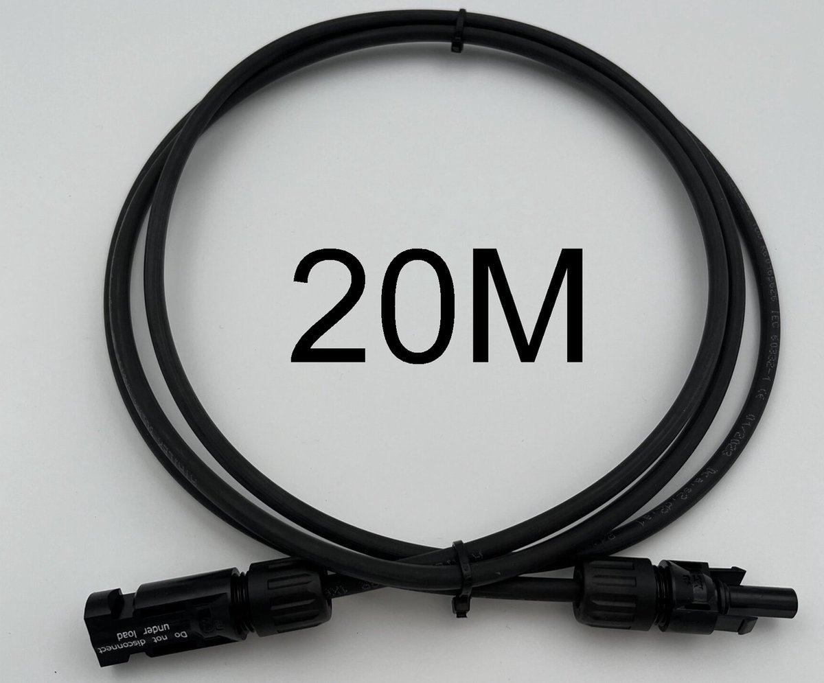 LDY - Solar kabel - MC Connector - 6mm zwart 20 meter met MC4 stekkers - Zonnepanelen Stekkers - MC4 Kabel - Zonnepaneel Kabel