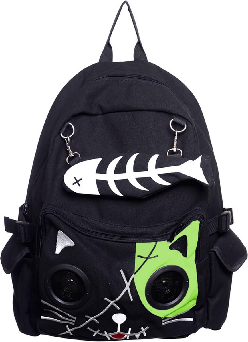 Banned Kitty rugzak met Luidsprekers - Kitty - zwart/groen - (hxbxd) ca. 43cm x 31cm x 13cm