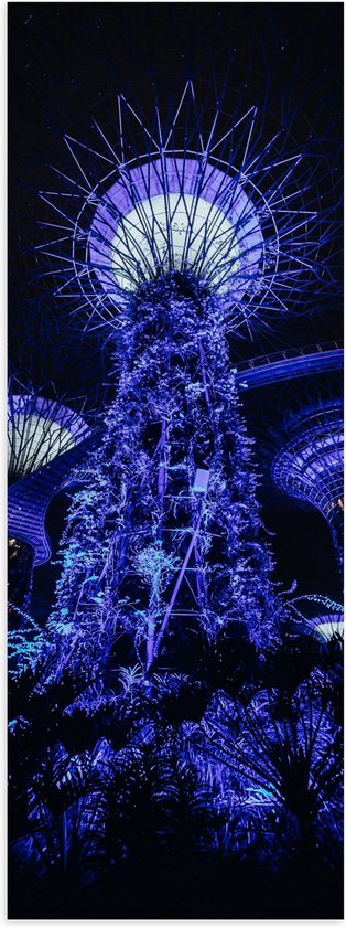 Poster (Mat) - Bomen - Planten - Toren - Paars - Blauw - 20x60 cm Foto op Posterpapier met een Matte look