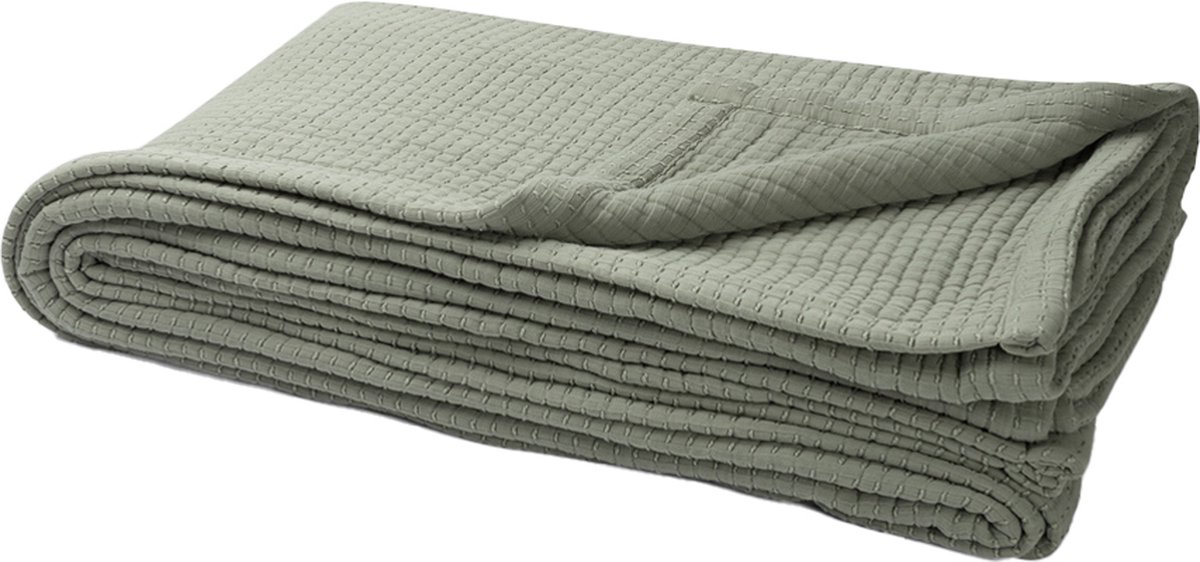 Yumeko sprei mousseline katoen stitch sage groen 240x260
