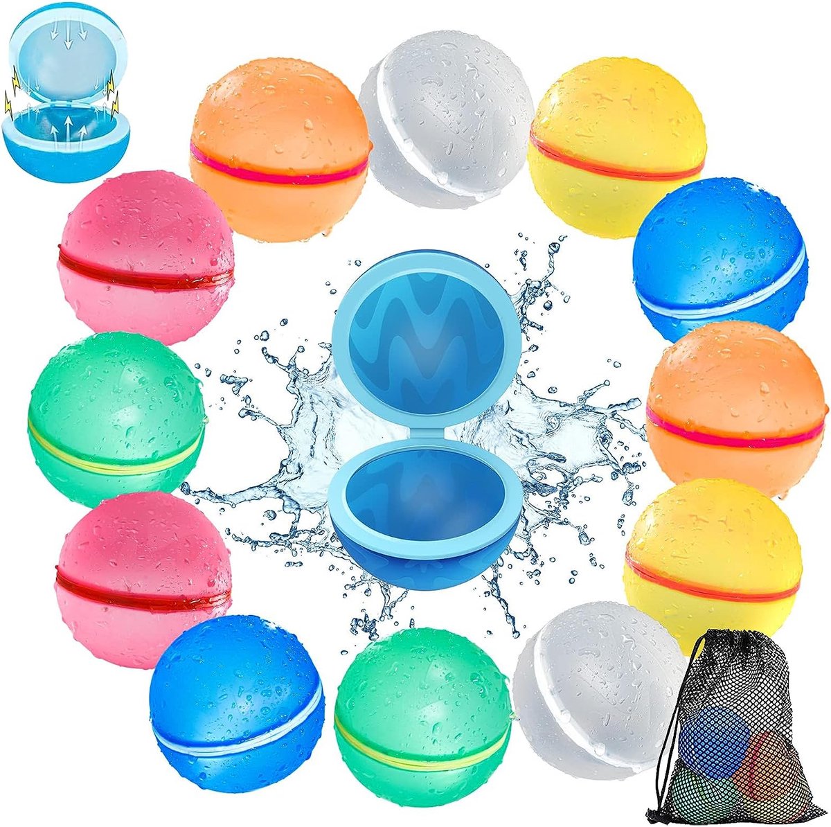 Lot de 50 ballons d'eau réutilisables en silicone, pour l'été, la plage
