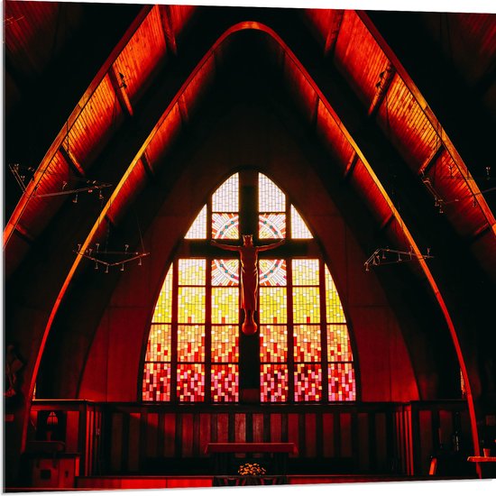 Acrylglas - Zonlicht Vallend op Christelijk Kapelletje - 80x80 cm Foto op Acrylglas (Wanddecoratie op Acrylaat)
