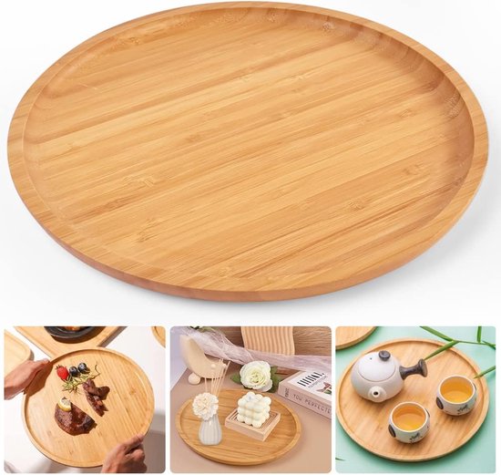 YANGQIHOME Bamboe Serveerschaal, Ronde Houten Dienblad voor Fruit, Brood, Salade, Charcuterie Plank, 30 cm