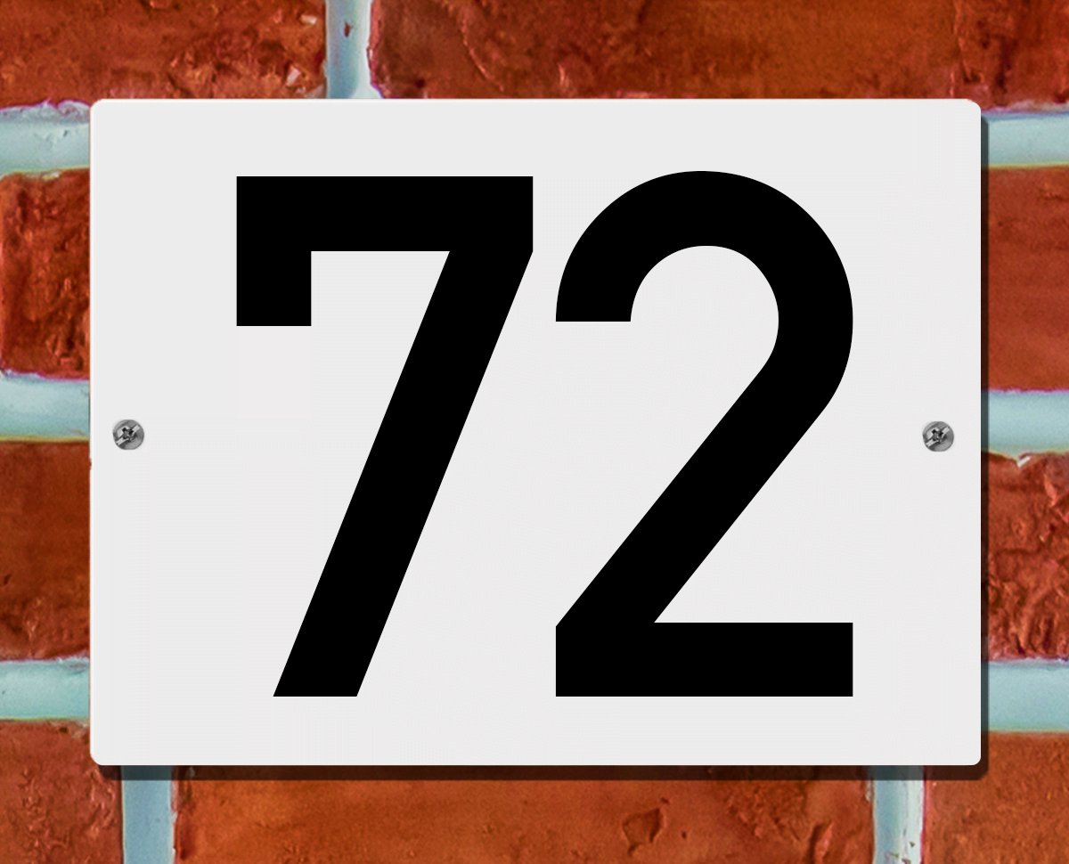 Huisnummerbord Wit - Nummer 72 - 15 x 12 cm - incl. bevestiging | - naambord - nummerbord - voordeur