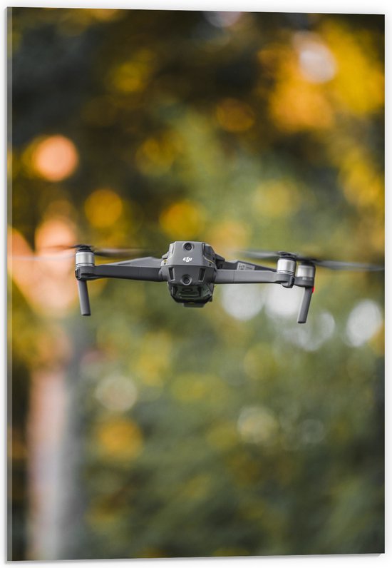 Acrylglas - Close-up van Grijze Vliegende Drone - 40x60 cm Foto op Acrylglas (Met Ophangsysteem)