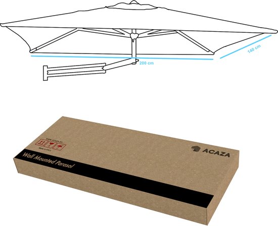 QUICK STAR balkon parasol 200x125cm balkonscherm rechthoekig knikbaar taupe tuinscherm UV 50 met beschermhoes
