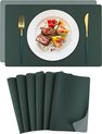 Placemat PU Leer Groen Tweekleurige Placemats 6-delige Sets Hittebestendig Kunstleer Mint Groen 42x30cm voor Eetkamer Keuken Restaurant Mokken