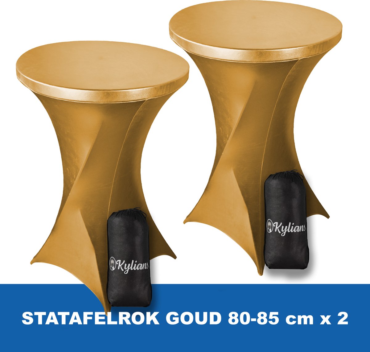 Statafelrok Goud x 2 – 2 jaar garantie met Opbergtas - ∅ 80-85 x 110 cm - Statafelhoes - Luxe Extra Dikke Stretch Sta Tafelrok voor Statafel – Kras- en Kreukvrije Hoes