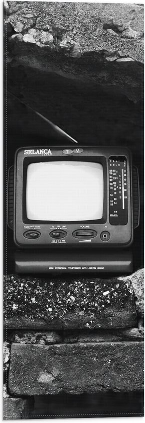 Vlag - Ouderwetse Televisie in de Muur (Zwart-wit) - 20x60 cm Foto op Polyester Vlag