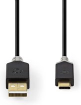 Nedis USB-Kabel - USB 2.0 - USB-A Male - USB-C Male - 60 W - 480 Mbps - Verguld - 2.00 m - Rond - PVC - Antraciet - Doos