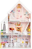 Maison de poupée XXL - bois - 82x30x126 cm - avec meubles
