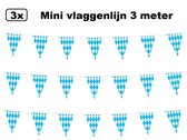 3x Mini vlaggenlijn blauw/wit 3 meter - 10x 15cm - Oktoberfest - Biertje - Festival thema feest party apres ski oktoberfest bierfeest