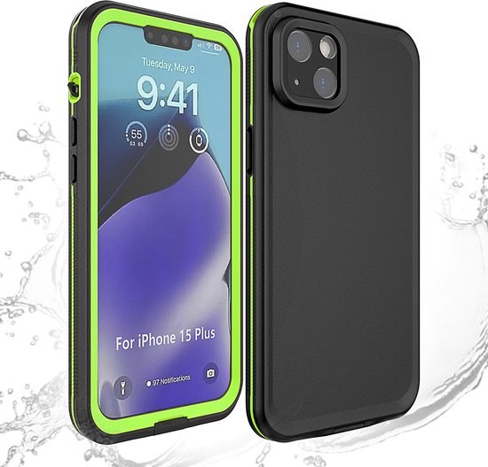 Cazy iPhone 15 Plus hoesje - Waterdicht Hoesje - Bruikbaar tot 2 Meter Diepte - Water, Dirt, Snow en Dropproof - 360 Graden Bescherming - Zwart / Groen