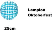 Lampion blauw/wit ruit 25cm - BRANDVEILIG -Oktoberfest - festival thema feest verjaardag party papier BBQ strand licht fun