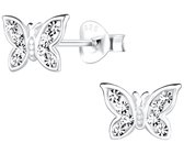 Joy|S - Zilveren vlinder oorbellen - 9 x 6 mm - zilver met kristal - kinderoorbellen