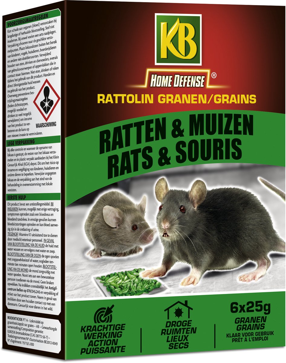 KB HOME DEFENSE RATCER - Céréales Anti-Rats 150 g - Action radicale - Actif  dès la 1ère ingestion - Spécial lieux secs - 6 SACHET de pâtes prêts à