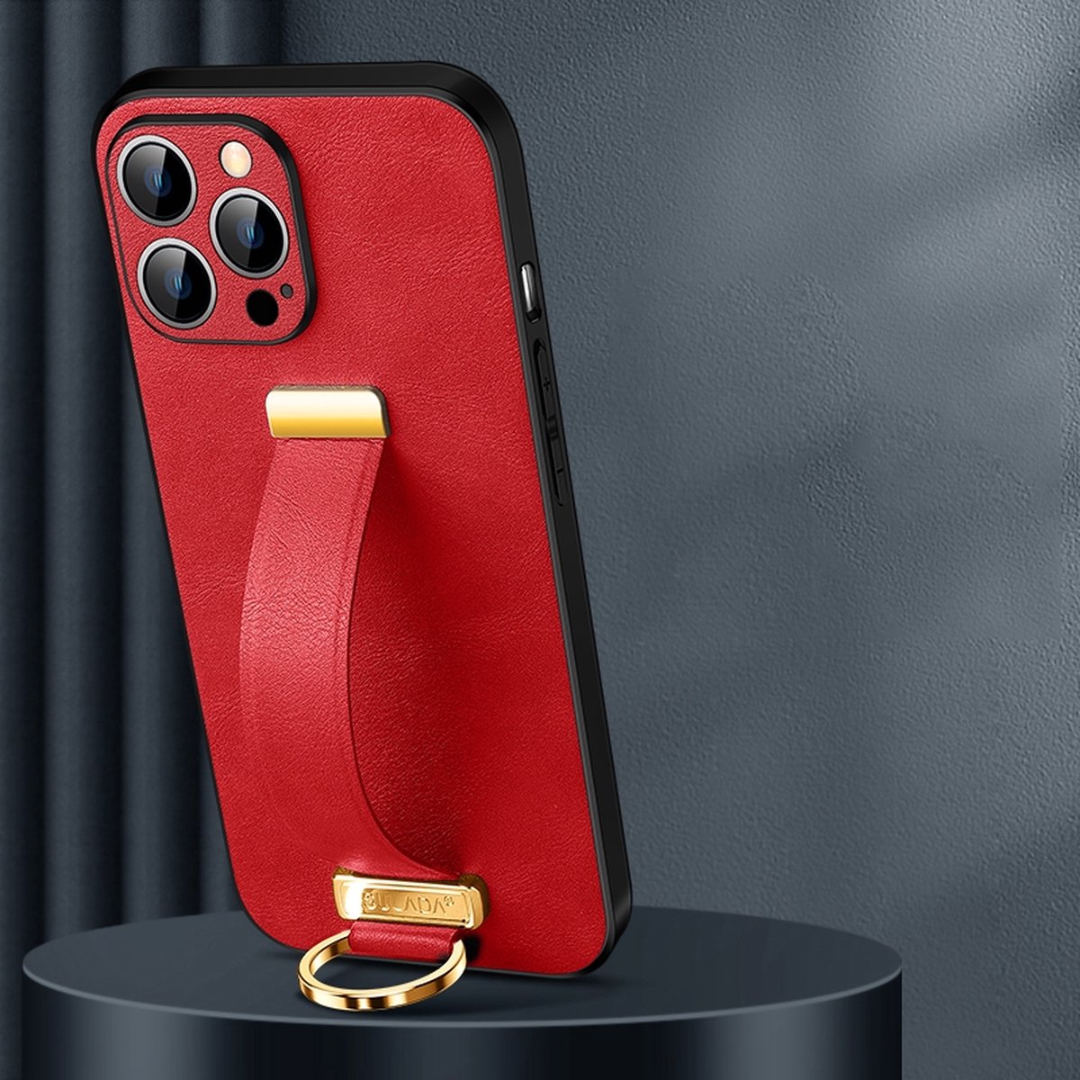 Sulada LeatherTexture backcover met handvat shockproof en lensbeschermer voor de iPhone 14 Pro Max rood