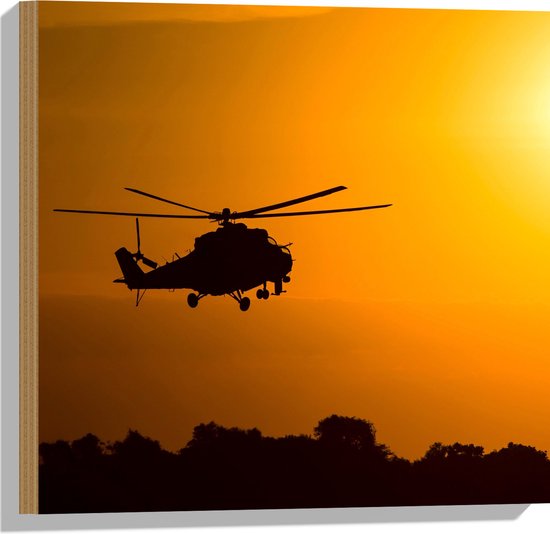 Hout - Helikopter - Vliegen - Rotor - Uitzicht - 50x50 cm - 9 mm dik - Foto op Hout (Met Ophangsysteem)