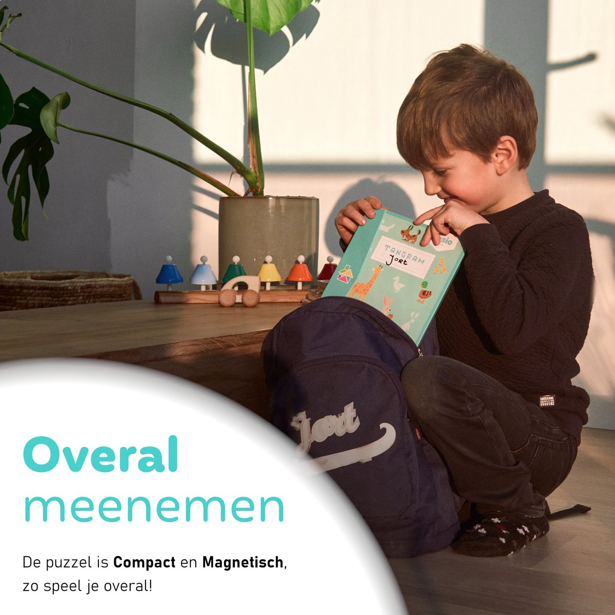 Fesio Tangram Puzzel Magnetisch voor Peuters en Kleuters - Puzzelboek/Magneetboek/Houten Vormenpuzzel - Turquoise — afbeelding 3