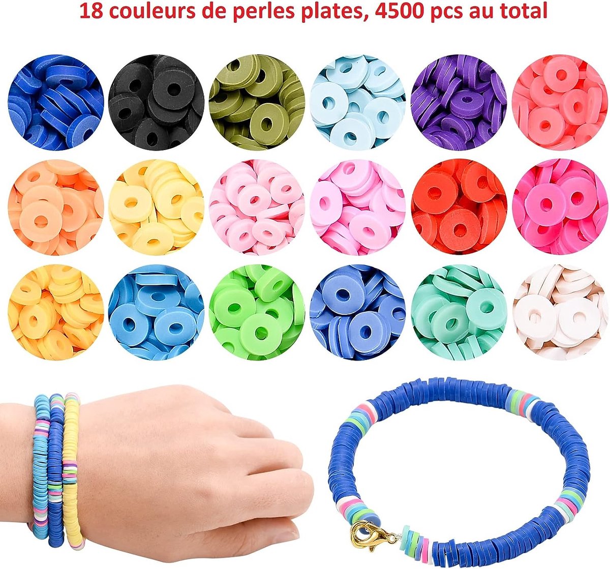 Perles Heishi, 15000 Pièces Perles Plates Bracelet, Kit Bijoux