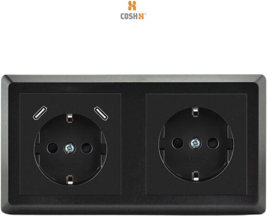 CoshX® zwart dubbel usb stopcontact 2 x USB C 3.4A snelladers - dubbele  inbouw... | bol